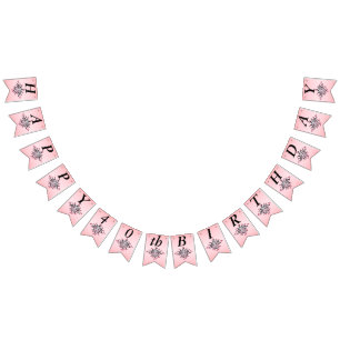 Happy Birthday Fantasy Sun Pretty Face Pink Black Bunting