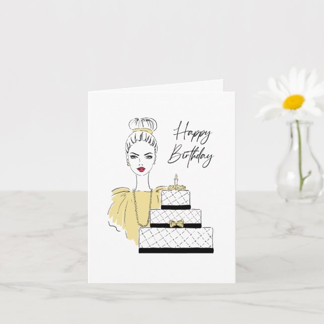 Happy Birthday Fashion Illustration Card (Small Plant)