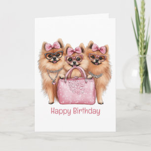 Happy Birthday Fashionable Pomeranian Dogs Card