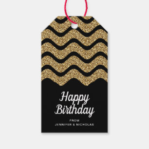 Happy Birthday Faux Gold Glitter Black Gift Tags