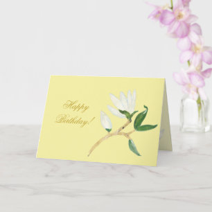Happy Birthday Faux Gold Magnolia Branch Yellow Card