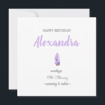 Happy birthday February birthstone Amethyst gem Card<br><div class="desc">A cute amethyst birthstone birthday card for the month of February,  with a personalised name and a date. The back is the purple colour of the gemstone. Great card for those whose birthday is in February. Other gemstone months also available!</div>