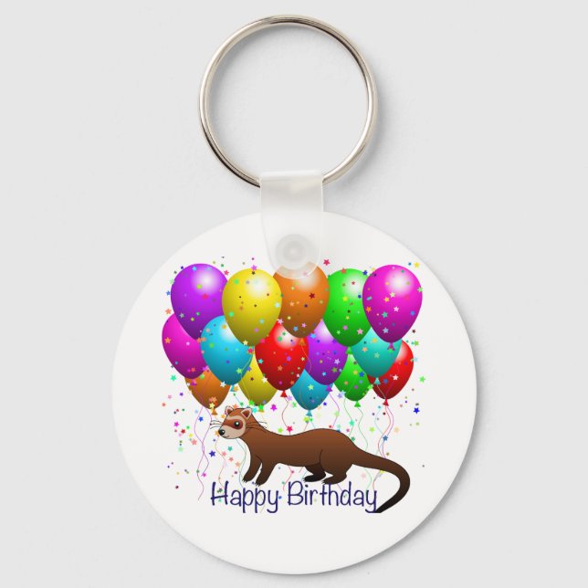 Happy Birthday Ferret Keychain (Front)