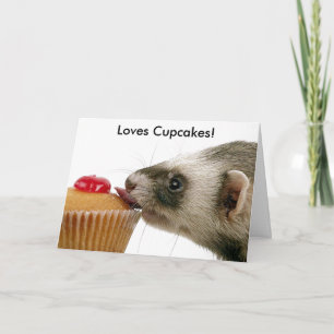 Happy Birthday Ferret Loves Cupcakes Card