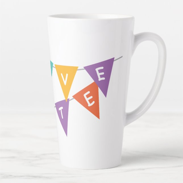 "Happy Birthday" Festive Colorful Banner Tall Cera Latte Mug (Right)
