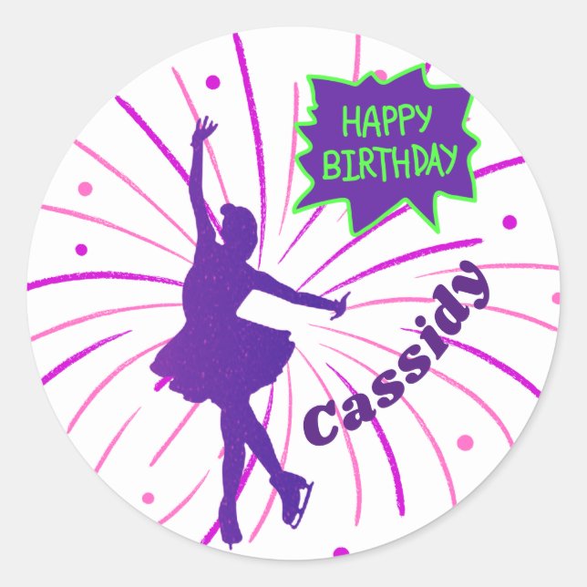 Happy Birthday Figure Skating Personalised  Classic Round Sticker (Front)