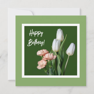 Happy birthday fine art white tulip flowers green card