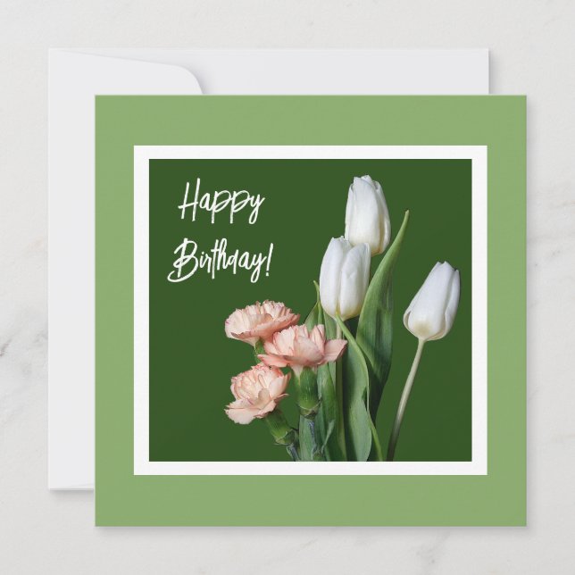 Happy birthday fine art white tulip flowers green  card (Front)