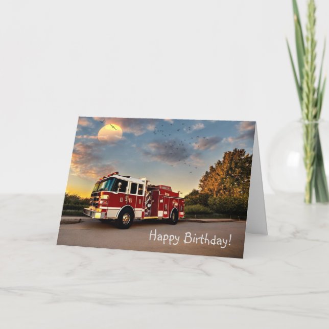 Happy Birthday Fire Engine Thank You Card (Front)