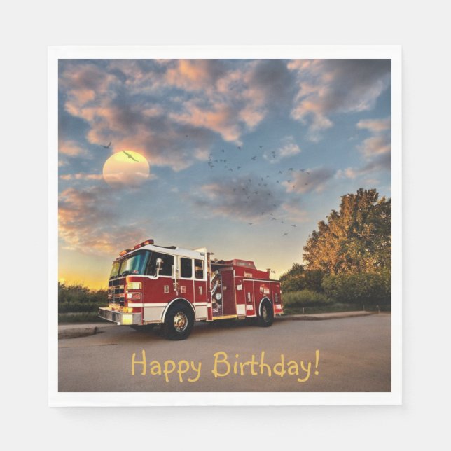 Happy Birthday Fire Truck Napkin (Front)