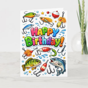 Happy Birthday Fishing Lures and Hooks Card