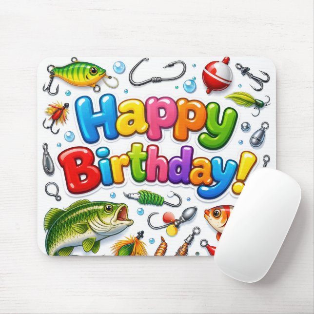 Happy Birthday Fishing Lures and Hooks Mouse Pad (With Mouse)