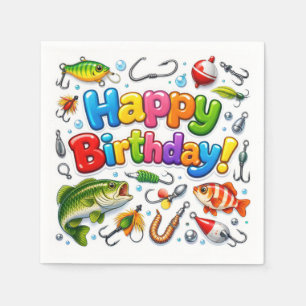 Happy Birthday Fishing Lures and Hooks Napkin