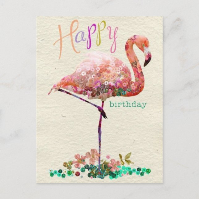 Happy birthday flamand rose postcard (Front)