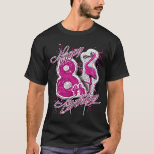 Happy Birthday Flamingo Balloon Girl eight 8 8th Y T-Shirt