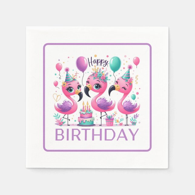 Happy Birthday Flamingos Napkin (Front)