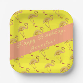 Happy Birthday Flamingos Personalised Paper Plate