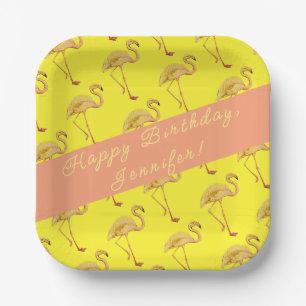 Happy Birthday Flamingos Personalized Paper Plate