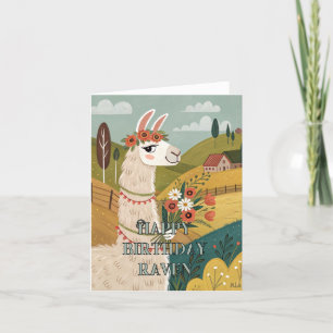 Happy birthday floral alpaca foldet card