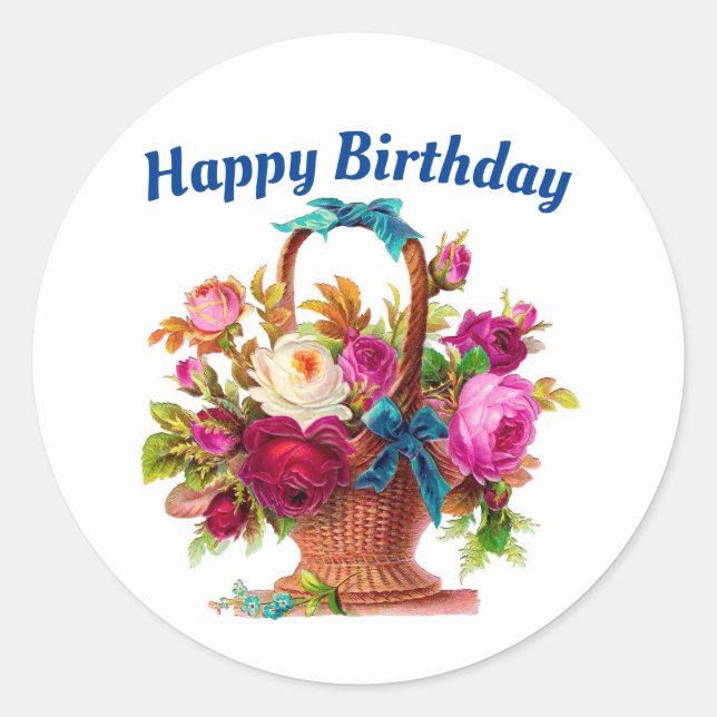 Happy Birthday Floral Basket Sticker (Front)
