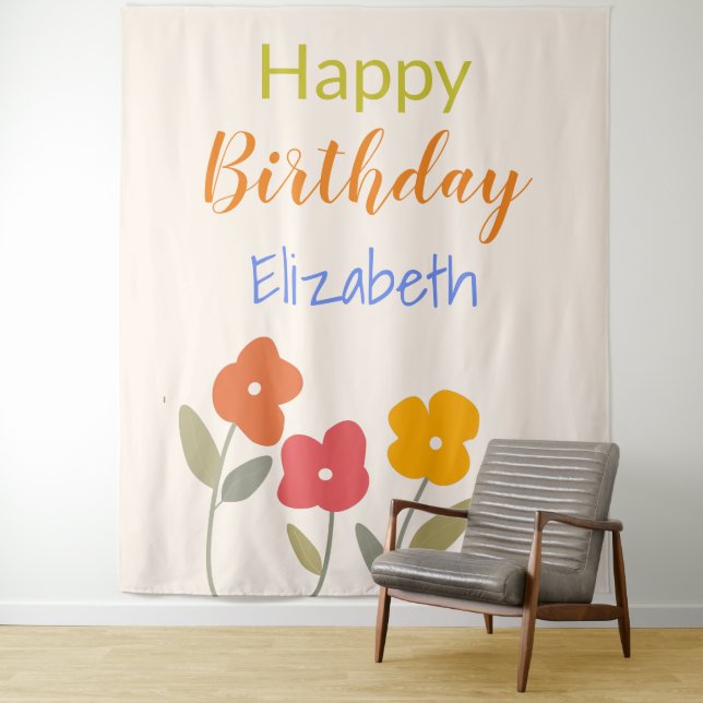 Happy Birthday Floral Blooms custom name Tapestry (In Situ)