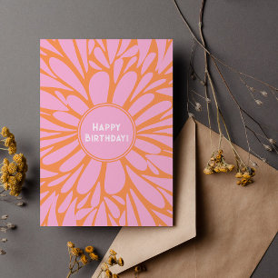 Happy birthday floral burst pastel orange pink holiday card