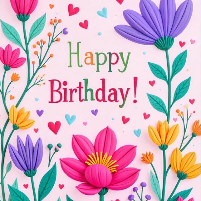 Happy Birthday Floral Card (The text 'Happy Birthday' is prominently displayed  in a cheerful font!)