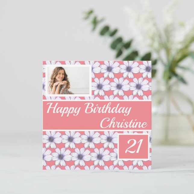 Happy Birthday Floral design Custom Card (Standing Front)