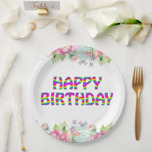 Happy Birthday floral design Paper Plate
