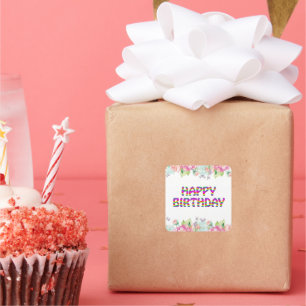 Happy Birthday Floral Design Square Sticker