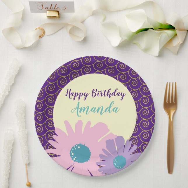 Happy Birthday Floral Garden  Paper Plate (Wedding)