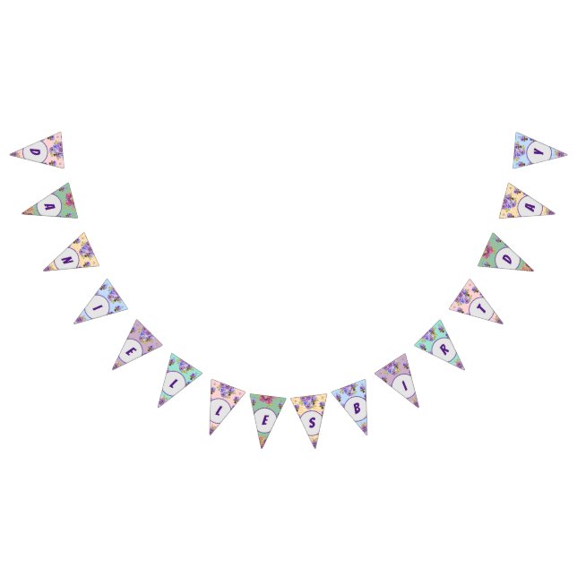 Happy Birthday Floral Girls Name Party Bunting (All)