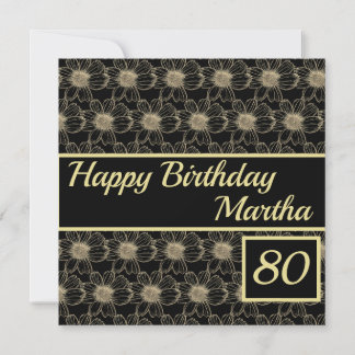 Happy Birthday Floral Gold Black Custom Card