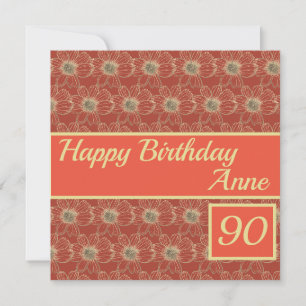 Happy Birthday Floral Gold Maroon Custom Card