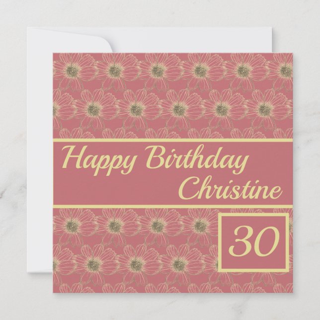 Happy Birthday Floral gold plum design Custom Card (Front)