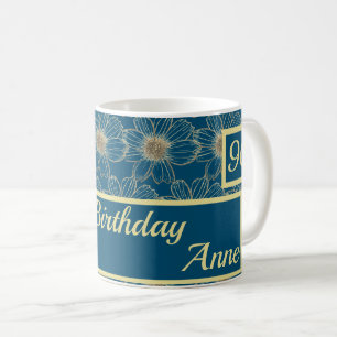 Happy Birthday Floral gold Teal design Coffee Mug