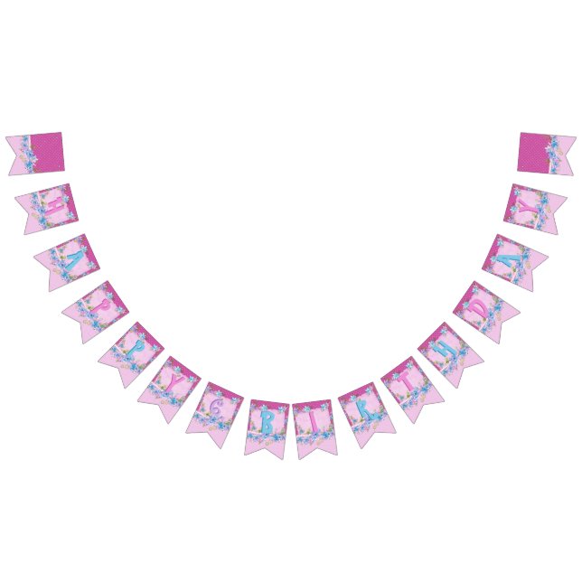 Happy Birthday Floral Pink Purple Polka Dots Party Bunting (All)