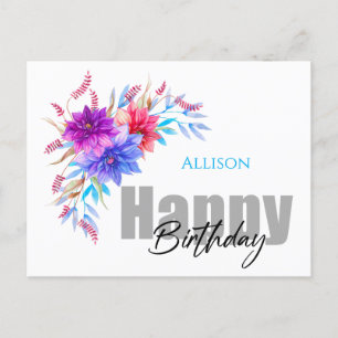 Happy Birthday Floral Watercolor Postcard