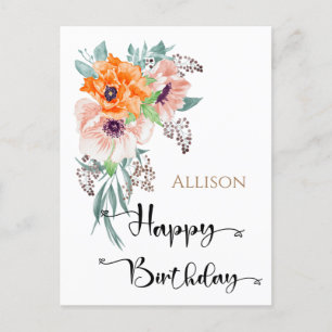 Happy Birthday Floral Watercolor  Postcard