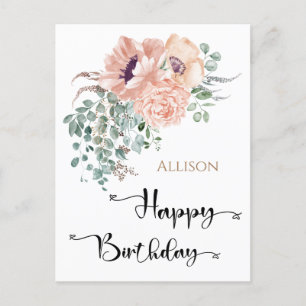 Happy Birthday Floral Watercolor  Postcard