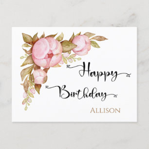 Happy Birthday Floral Watercolor  Postcard