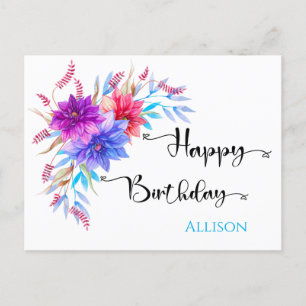 Happy Birthday Floral Watercolor Postcard