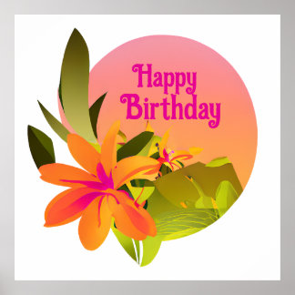 Happy Birthday Floral Wreath Poster