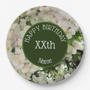 Happy Birthday Flower Blossoms Personalised Paper Plate