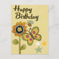 Happy Birthday Flower Butterfly Bee Nature