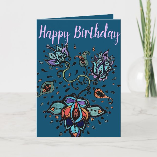 Happy Birthday Flower Design Card (Front)