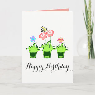 "Happy Birthday" Flower Plants with Bee Card