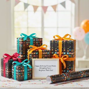 Happy Birthday Flower Power Collection Wrapping Paper Sheet