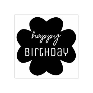 Happy Birthday Flower Silhouette Rubber Stamp