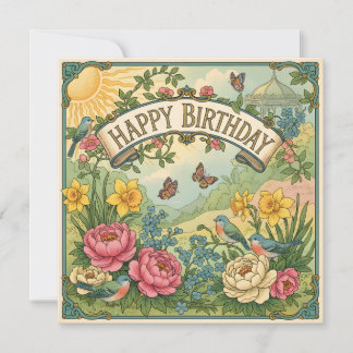 Happy Birthday Flowers, Birds and Butterflies  Card